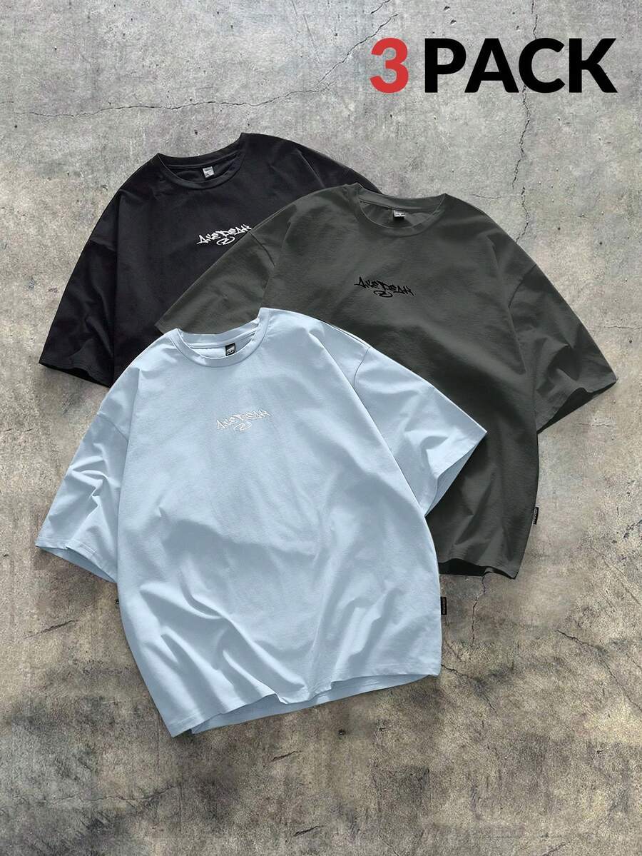 AXEPEAK 3件/套 男士宽松圆领短袖T恤 - 彩色 - 查看 1