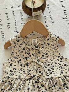 SHEIN LMoss Kids 女婴可爱碎花无袖上衣和松紧腰短裤套装，夏季 - 彩色 - 查看 4