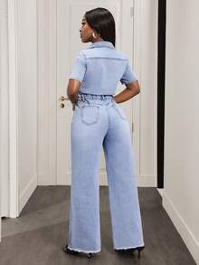 Slaydiva Women's Casual Everyday Commute Fashion Ripped Waist Denim Jumpsuit, Spring/Summer/Autumn - Blue - View 2