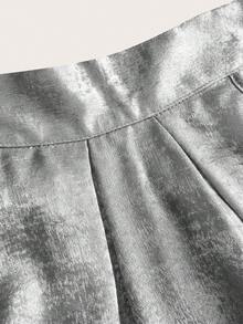 Ellevyn 大码金色吊带露背上衣，金属系带无袖衬衫，搭配金属扣长裤两件套，休闲派对装 - 銀色 - 查看 5