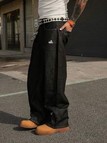 DAZY 春季小狗刺绣街头风牛仔裤 - 黑色 - 查看 7