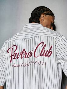 PAVTROS 男士字母条纹单排扣休闲短袖衬衫 - 白色 - 查看 3