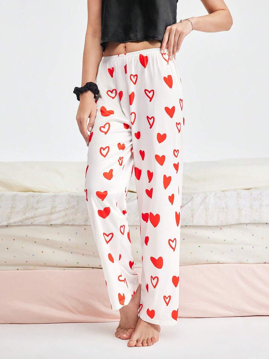 Bonmuse Bộ 3 quần pajama nữ in hình trái tim, chất liệu vải dệt kim polyester, thoải mái khi mặc, mềm mại, nhẹ nhàng, thích hợp cho mùa xuân, mùa hè và mọi mùa. - Nhiều màu - Xem 1