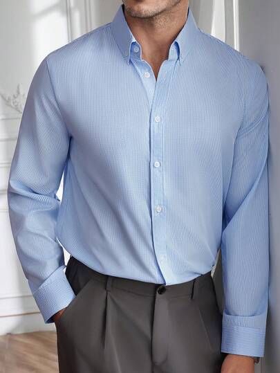 Core Aspect Camisa de manga larga con estampado a cuadros para hombres, casual y de negocios, para primavera/otoño