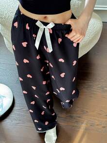 Dream Adore Women's Cute Heart Print Bow Tie Pajama Pants Valentine's Matching Pj Pants - Black - View 5