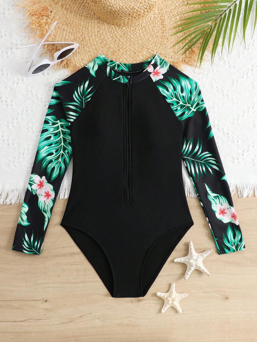 Tween Girl Floral Print Long Sleeve One-Piece Swimsuit Tween Tween Swimsuit Rashguard Bathing Suit Black Hibiscus Long Sleeve Swimsuit Long Sleeve Swimsuit Tween Black Tropical Swimsuit Kids Kids Black Swimwear Girls One Piece Bathing Suit Teen Girl Rash Guard Tween Rash Guards Black Swimsuit Long Sleeve Bathing Suit Tween Long Sleeve Swimsuit Floral Print Swimsuit Girls One Piece Swimsuit Long Sleeve Swimsuit Girl Young Girl Modest Swimsuit Tween Hawaiian Outfit Black Girls Resort Wear - Black - View 1