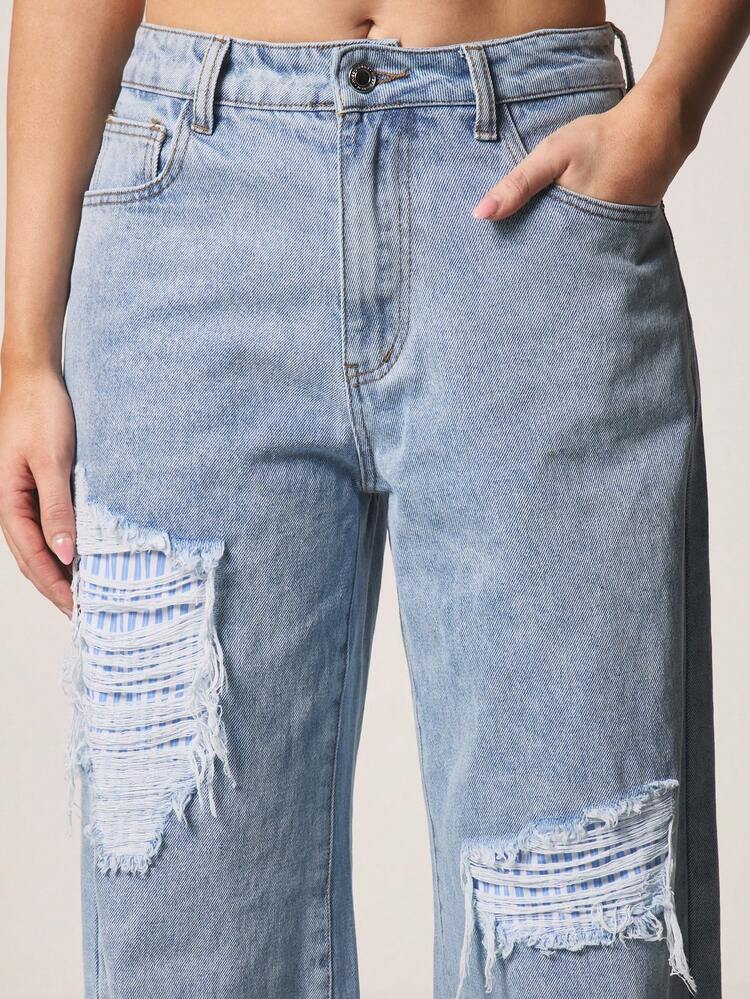 MISSGUIDED Mid Rise Baggy Wide Leg Jeans With Distressed Rips And Frayed Details For Casual Everyday Street Style