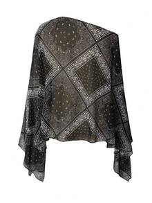 Sunspun Plus Size Bohemian Style Asymmetrical Shoulder Blouse, Spring/Summer - Multicolor - View 6