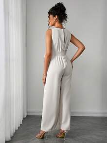 Momance Mono elegante sin mangas con cuello en V y lazo decorativo para mujeres embarazadas de unicolor - Albaricoque - Ver 6