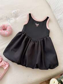 SHEIN Baby Girl Summer Black And Pink Contrasting Round-Neck Sleeveless Puffy Princess Dress. - Black - View 1