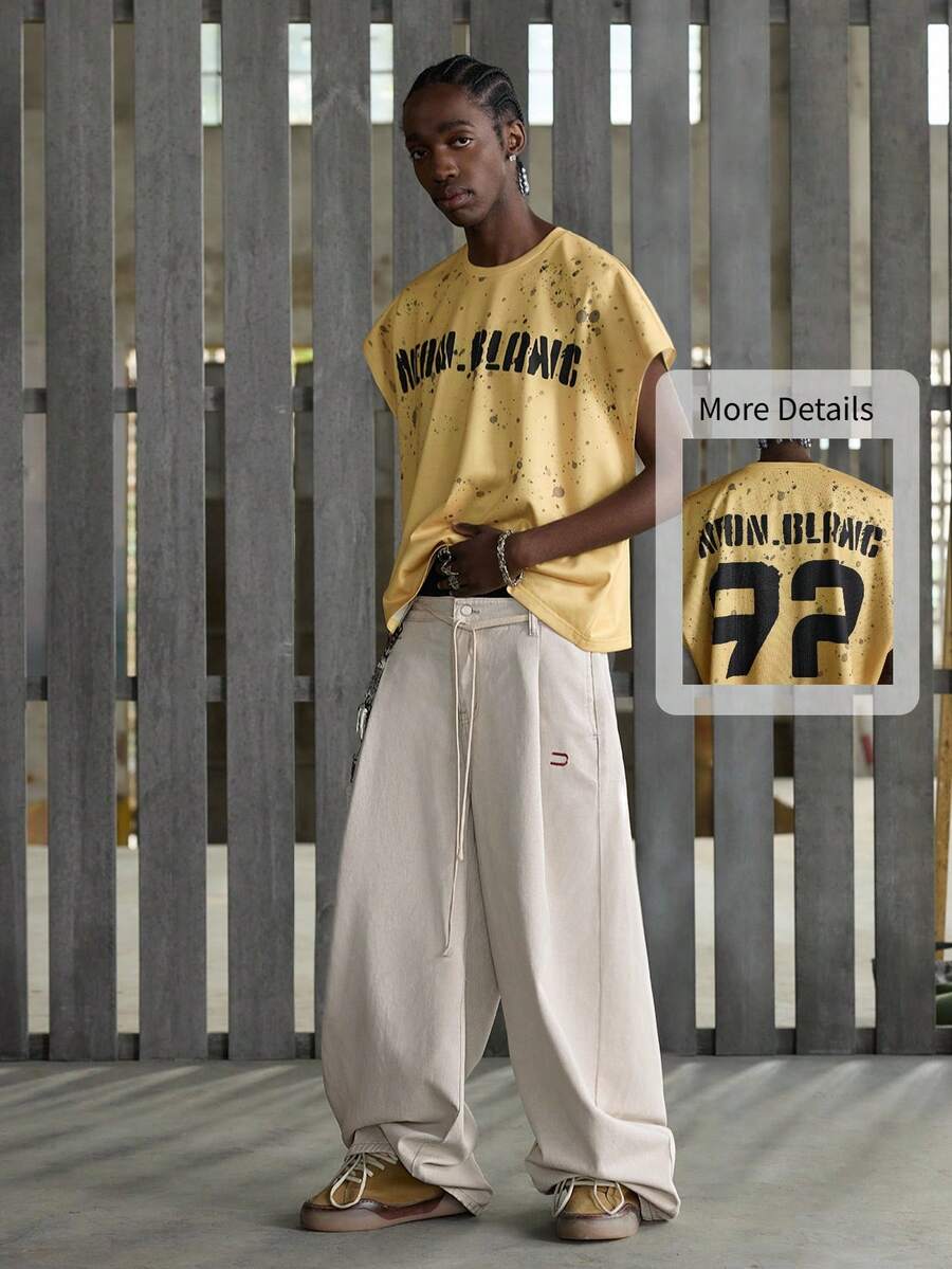 NEON BLANC Camiseta de tirantes holgada y corta para hombre - Estampado digital de inyección de tinta degradado, ropa de calle - Amarillo - Ver 1