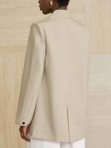 Aveloria Modichic Women's Business Style Solid Color Double-Breasted Blazer Jacket For Commuting, Autumn  - Apricot - View 2