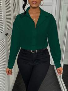 Zolique Plain Color Long Sleeve Casual Bodysuit For Autumn Fall Cloth For Women - Dark Green - View 3