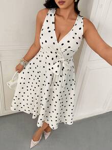 Femmeverse 大码女式波点复古风收腰连衣裙 - 彩色 - 查看 5