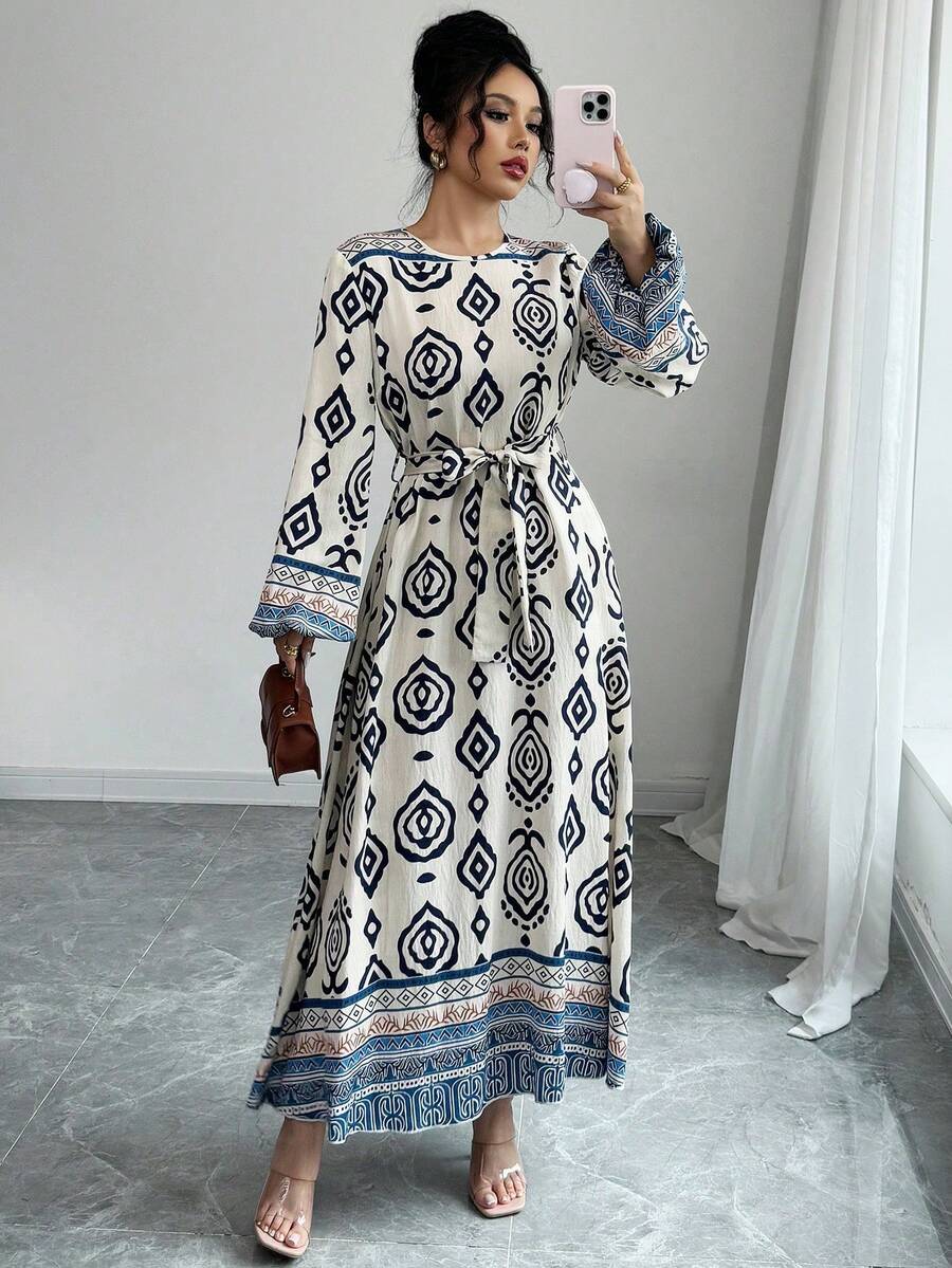 Lacomfia Vestido de manga larga con jacquard tejido para mujer - lago azul - Ver 1