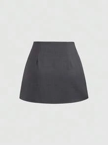 Sweetra 女士新款优雅时尚简约性感俏皮夏季通勤必备纯色拉链灰色中腰遮臀显瘦不透A字不对称开衩迷你裙，女士套装裙，Y2K风格迷你裙，学院风迷你裙 - 灰色 - 查看 3