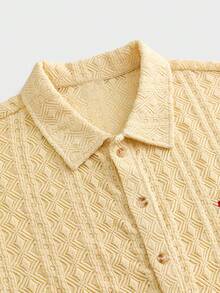 ESTAVOR 男士夏季休闲度假风北极熊刺绣网眼镂空短袖衬衫 - 黃色 - 查看 3