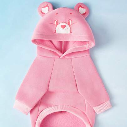 Care Bears X PETSIN 1件 Love-A-Lot 小熊宠物猫狗通用连帽衫，可爱印花 3D 耳朵装饰，粉色舒适狗狗连帽衫