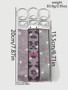 ROMWE Goth 3款全新Y2K酷炫甜美复古个性高感粉色豹纹星星/黑白骷髅星点/彩色鹿纹虎纹豹纹亮面镶钻尼龙腕带DIY素圈钥匙扣配件包包挂件，组合套装，适合姐妹、女友、朋友、女孩和女士日常佩戴、节日礼物 - 多色-3 - 查看 7