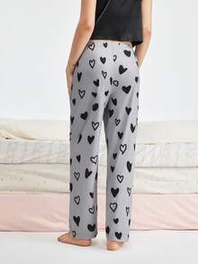 Bonmuse Bộ 3 quần pajama nữ in hình trái tim, chất liệu vải dệt kim polyester, thoải mái khi mặc, mềm mại, nhẹ nhàng, thích hợp cho mùa xuân, mùa hè và mọi mùa. - Nhiều màu - Xem 5