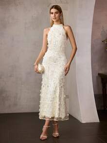 MOTF Soiréza VESTIDO DE CÓCTEL DE FIESTA CON APLIQUES Y BAJO DE COLA DE SIRENA PARA MUJER, PRIMAVERA/VERANO - Champán - Ver 5