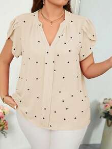 Reflora Blusa minimalista de talla grande con cuello en muesca, mangas con volantes y estampado de corazón para el Día de San Valentín - Albaricoque - Ver 5