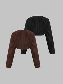 SHEIN PETITE 2件装 女士休闲日常通勤简约纯色轻薄无袖开衫 - 彩色 - 查看 2