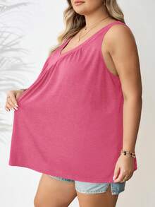 SHEIN CURVE+ Plus Size Women Green V-Neck Loose Camisole, Going Out Tops - Watermelon Pink - View 9