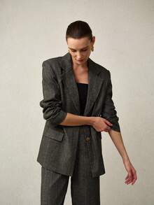 MOTF PREMIUM WOMEN'S LINEN STRIPED BLAZER, SPRING/SUMMER - Grey - View 5