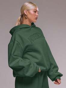 MUSERA Oversized Applique Hoodie Tracksuit Top Only Winter Cute Casual Cosy Cherry Lacquer Spring - Dark Green - View 4