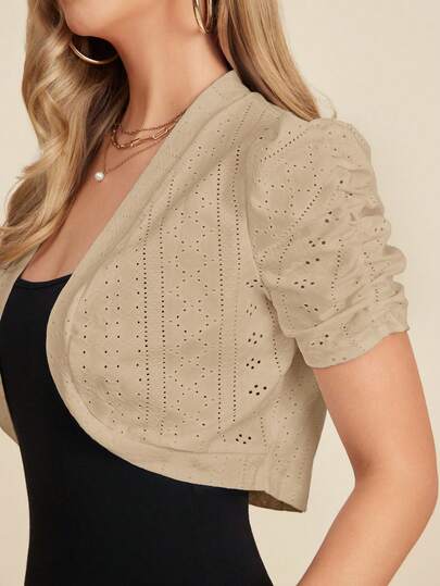 SHEIN Clasi Chaqueta corta de manga corta elegante blanca para mujer, chaqueta de estilo boho blanca para mujer, top corto blanco de verano para mujer, chaqueta de playa blanca para mujer en otoño/invierno