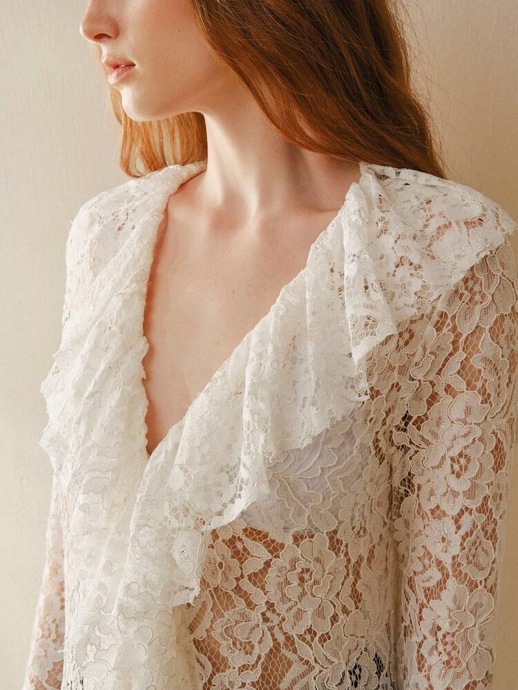 WHITE LACE HOLLOW-OUT MAXI COVER UP