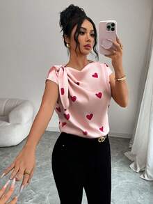 Selianne 情人节心形不对称肩带系带女式衬衫 - 淺粉色 - 查看 6