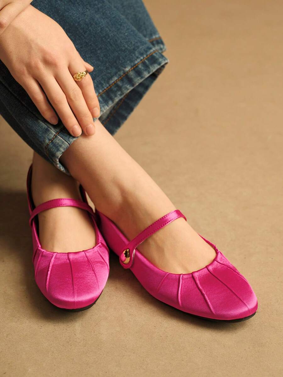 Rosivie 2025夏季新款法式方头百搭黑色镂空编织带低帮透气舒适平底女鞋 - 玫瑰紅 - 查看 1