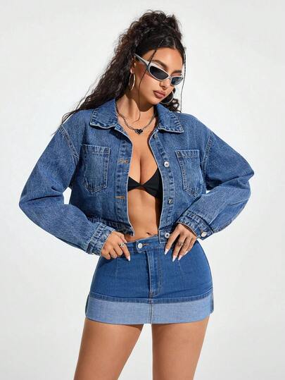 Jeanoix Women's Casual Washed Cropped Denim Jacket
