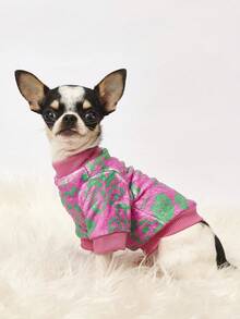 PETSIN 1 Printed Four Leaf Clover Flannel Sweatshirt, Thick And Warm For Pets In Autumn And Winter, Rose Red - Hot Pink - View 3