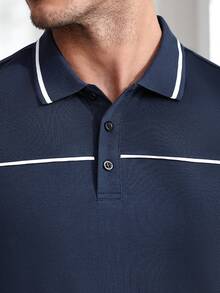 Core Aspect Men's Polo Shirt, Knitted Crochet Fabric, Men's Navy Blue Polo Shirt, Men's Contrast Color Block Polo Shirt, Outfits Husband And Boyfriend Gifts For Friends, Suitable For Daily Outings, Gathering With Friends, Or Casual Weekends, Best-Selling Versatile Item On INS Mens Golf Polo Shirt Navy Blue Polo Men Men Polo Shirts,Official  Polo,Elegant  Polo,Business  Polo  Oldmoney  Casual Polo - Blue - View 6