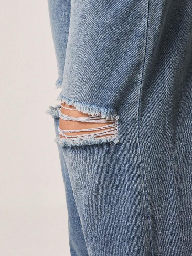 MISSGUIDED Mid Rise Distressed Wide Leg Jeans With Ripped Knee Holes Light Wash Baggy Flare Denim Pants Fall Winter Casual Streetwear