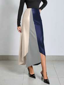 SHEIN Tall Frenchy A Line Skirt With Earthy Tones - Multicolor - View 4