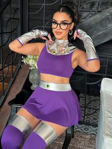 7pcs/Set Party/Holiday Role Play Lingerie, Including Top, Mini Skirt, Shawl, 2 Gloves, 2 Stockings