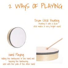 1PC 4/5/6/7/8/9/10/12Inch Hand Drum With Wooden Frame, Musical Percussion Instrument Suitable For Home Party - Multicolor - View 3