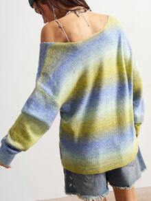 Bohemela 女士休闲渐变色落肩宽松针织衫，春秋季