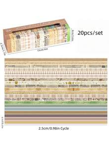 Light And Shadow Striped Washi Tape Set With 20 Rolls For Diy Journaling And Diary Stickers - Multicolor - View 3