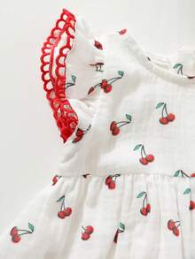 Cozy Pixies 新生女宝宝樱桃水果图案荷叶边撞色圆领无袖收腰连衣裙 - 彩色 - 查看 5
