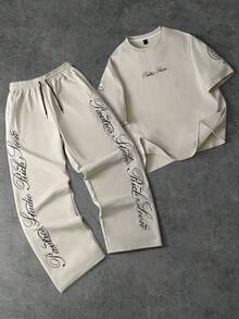 PAVTROS Men's Fashionable & Comfortable Embroidered T-Shirt Set - Khaki - View 1