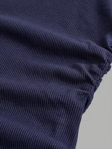 SHEIN 少女春夏时尚T恤套装，罗纹针织撞色Polo领刺绣蝴蝶结图案基础款T恤搭配撞色腰带宽松口袋裤，休闲运动街头风，适合上学、足球、户外等场合，舒适百搭。 - 寶藍色 - 查看 4