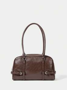 SHECARRY Women's Buckle Design Casual Versatile Shoulder Bag For Daily Use - Mocha Brown - View 2