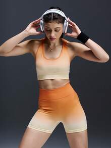 Powerista 女士渐变色日常健身运动文胸 - 橘色 - 查看 5