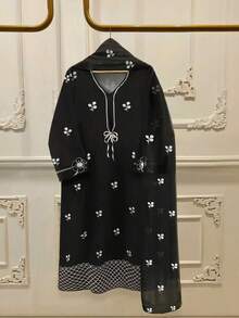 GlowEve Women's Fashion Casual Butterfly Print Long Sleeve Robe Dress With Matching Shawl, 2 Pieces Set, Spring/Summer - Multicolor - View 1