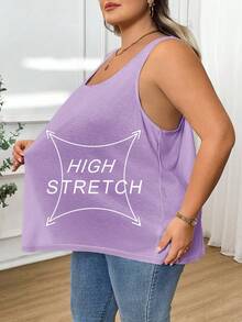 SHEIN CURVE+ 大码女式时尚宽松舒适无袖T恤背心 - 淡紫色 - 查看 9